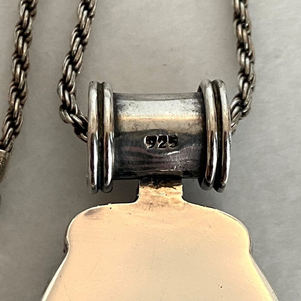 Sterling Silver 925 2" Chunky Oval Black Onyx Pendant Necklace 18" Rope Chain - Picture 12 of 16